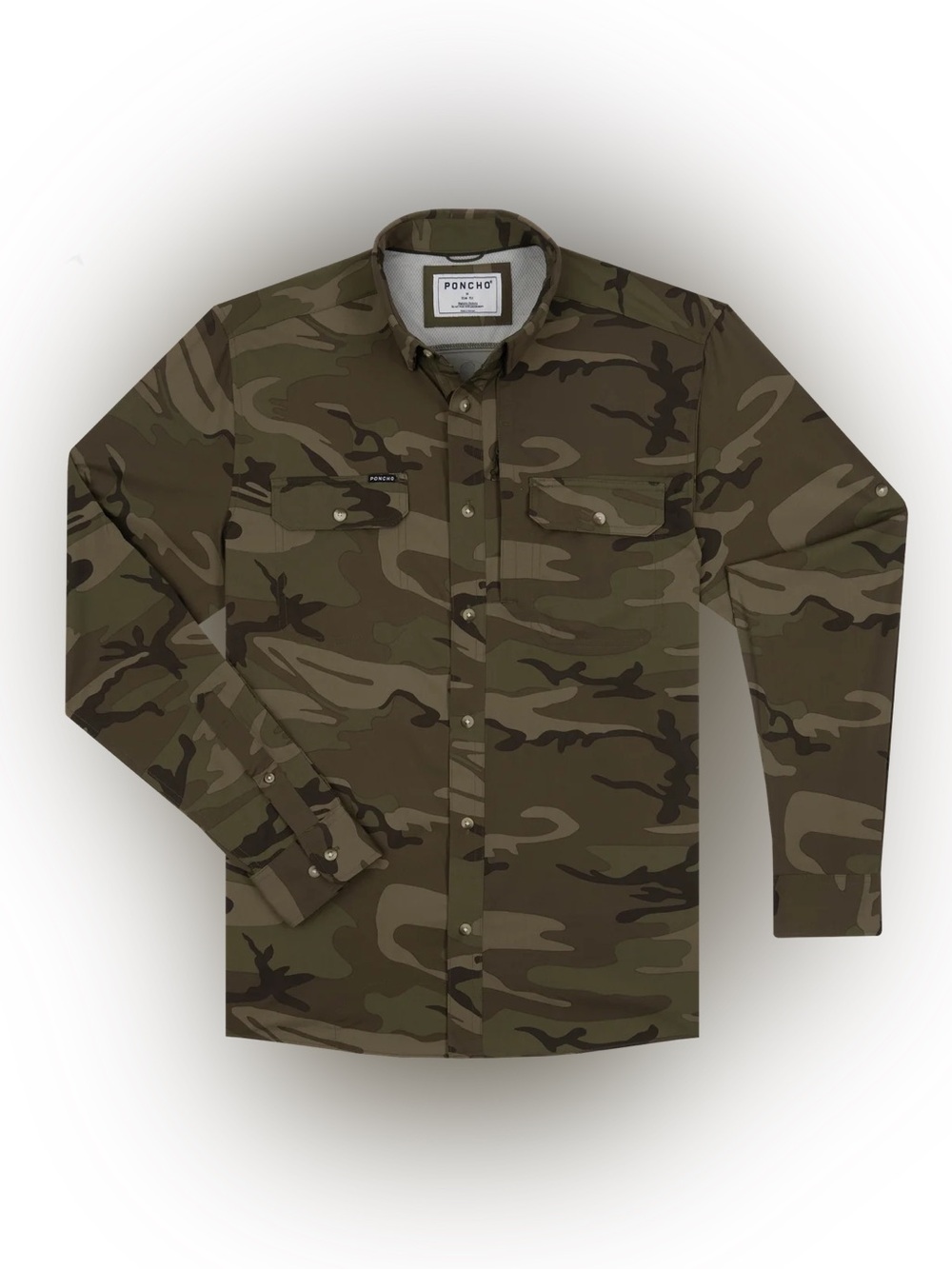 Poncho Outdoors Dark Camo Button-Up Long Sleeve Shirt - Large